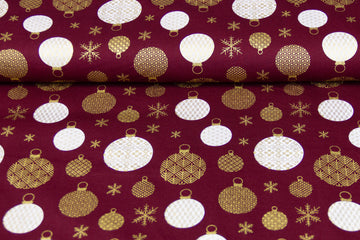 Baumwollwebware Weihnachtskugeln, weinrot, gold, 0,5 m